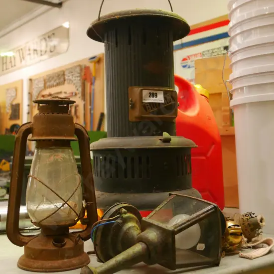 vintage kerosene stoves, lantern, light fitting