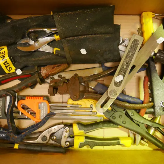 box; riveter, angle grinder, allen keys etc