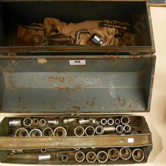 tool box and contents; rachets, sockets