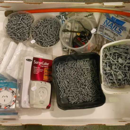 various nails, light switch covers etc