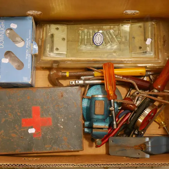 box; hobby vice, gate hinges etc