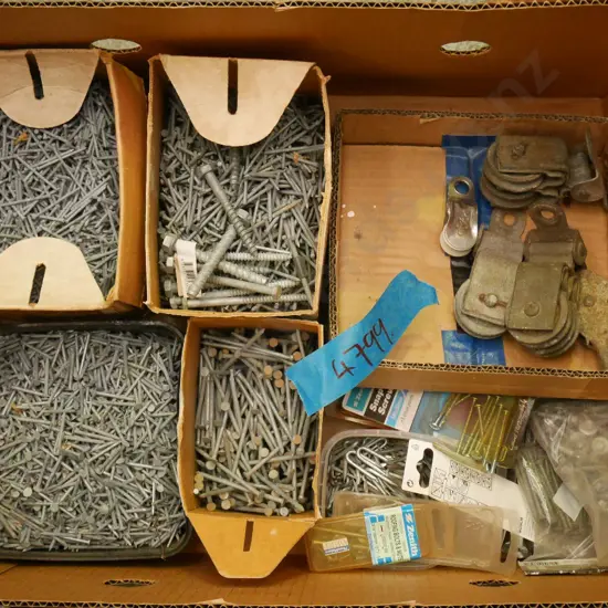 box; various nails, screws, pulleys