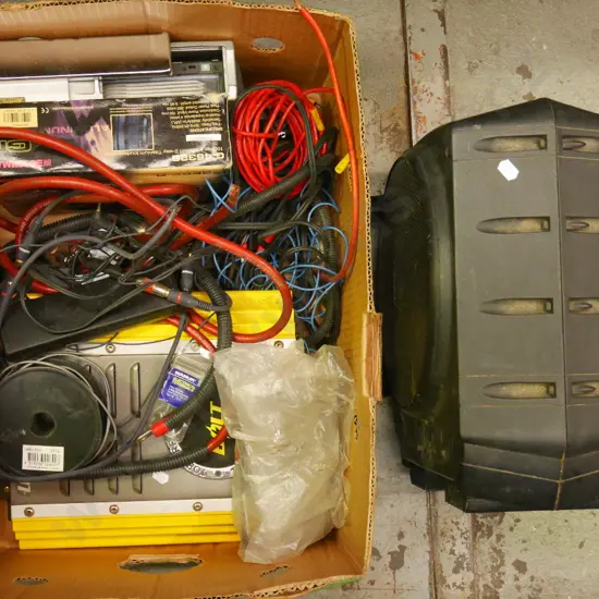 bay of car stereo equipment