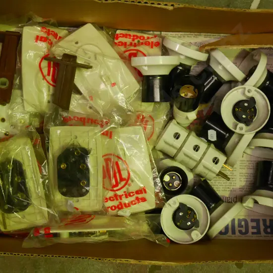 box; bayonet light fittings, switches  etc