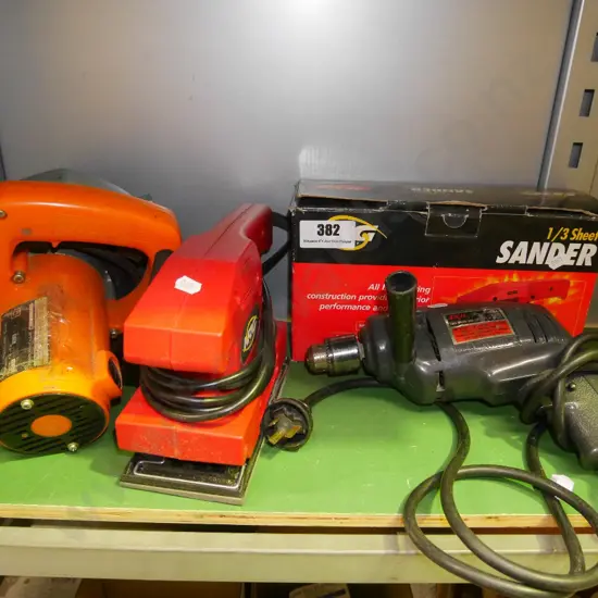 electric drill, skilsaw, sander