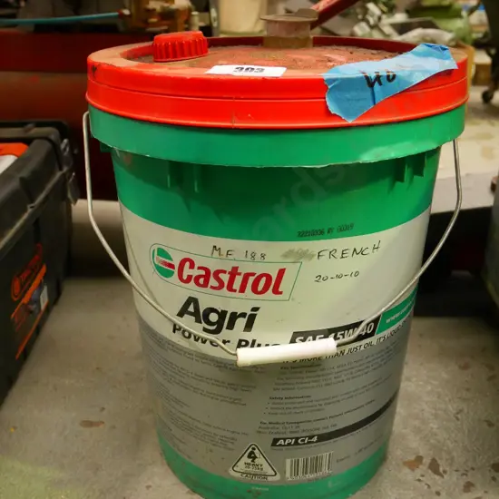part pail of Castrol Agri oil