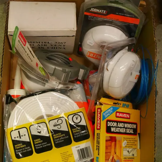 box; diy allsorts; smoke alarms window seals, line trimmer line etc