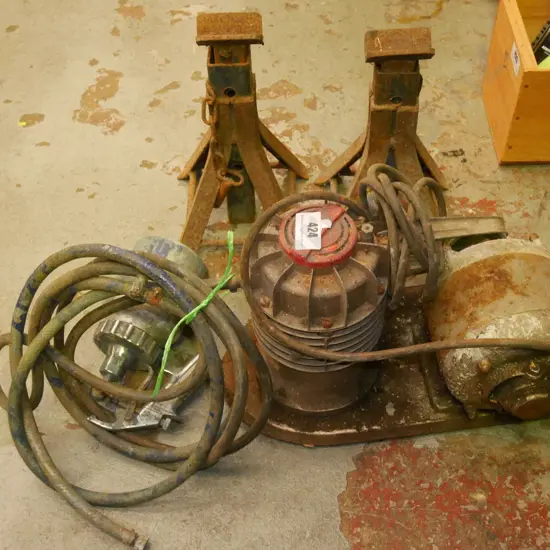 vintage air compressor, axel stands, sprayer