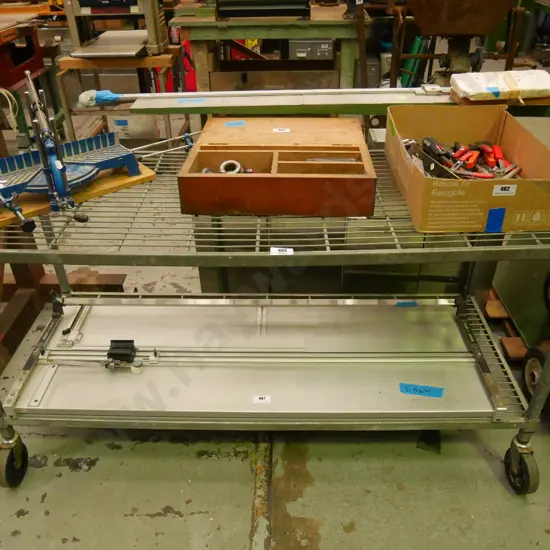 galvanised 2 tier table on casters H-830 W-610 D-1480