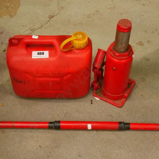 bottle jack, small fuel container