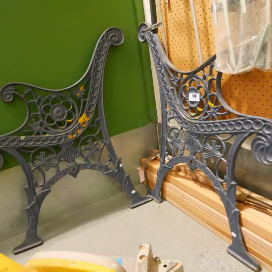 Victorian cast iron blue garden bench ends, includes wooden slats