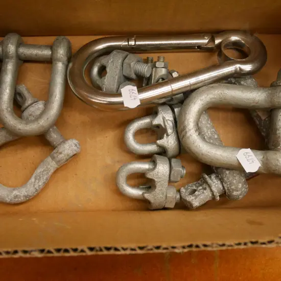 box; D bolts, caribiner etc