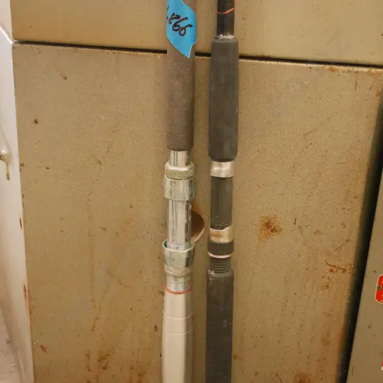 2x fishing rods - blue dots