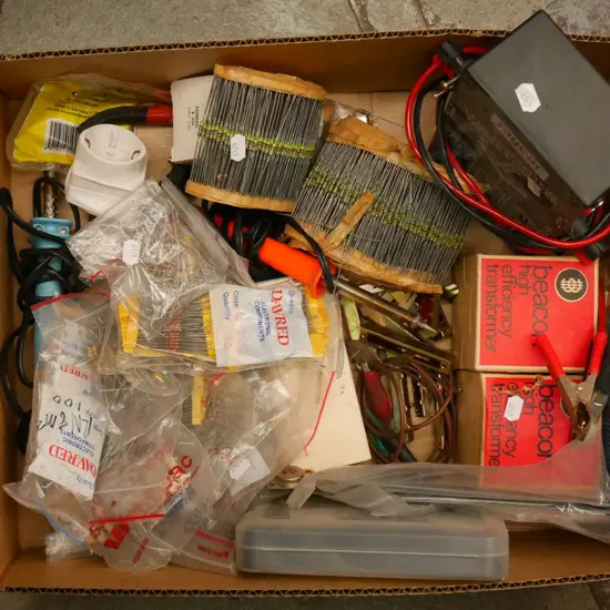 box; fuses, battery checker, transformers etc