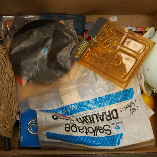 box; sanding masks, string lines, hooks etc