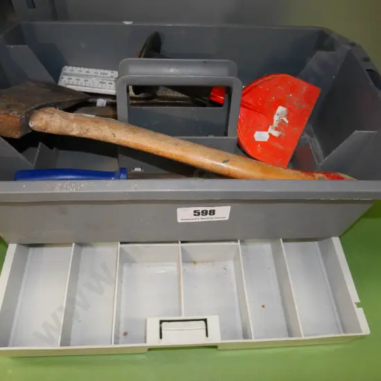 tool box; cold chisel, ruler, hatchet etc