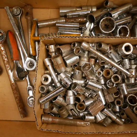 box; numerous sockets, wrench etc