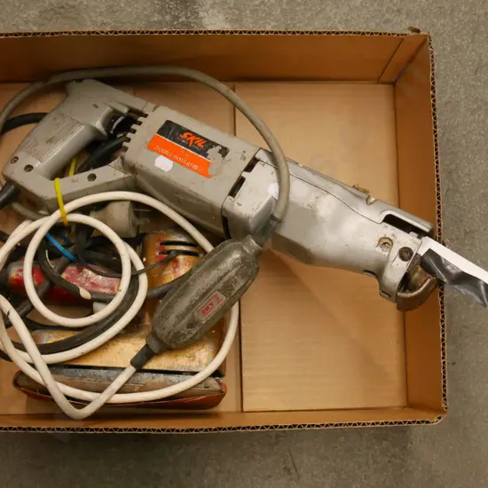 box; reciprocating saw, sander