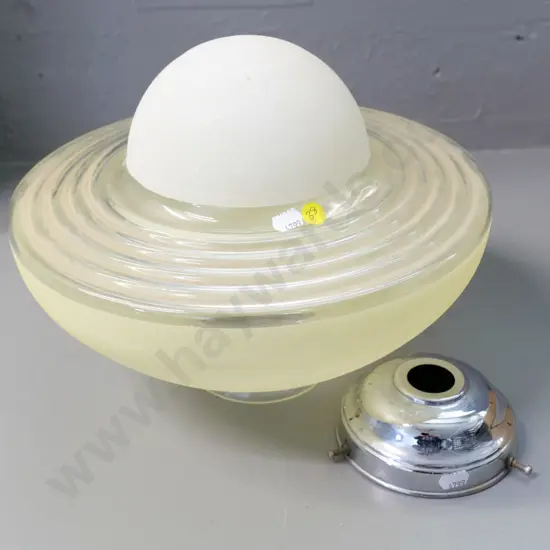 deco style ceiling light shade and chrome journal - glass needs cleaning H-260 Diameter 330