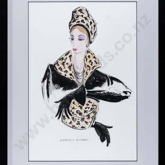 Lindsay G Kennett - framed watercolour - female portrait H-390 W-260