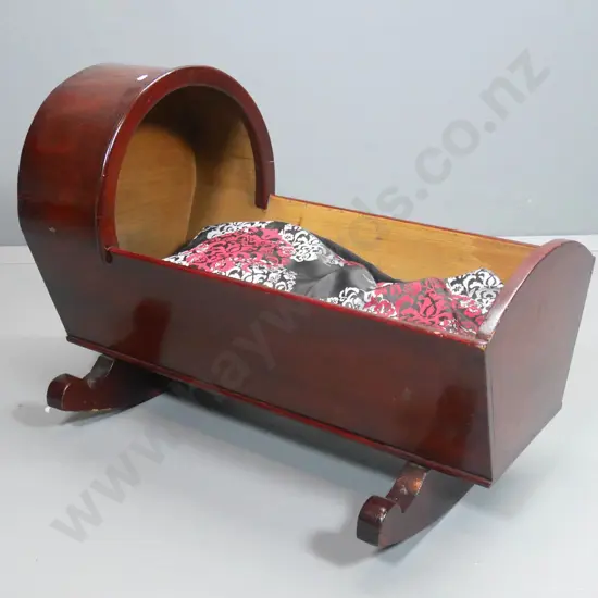 vintage timber hooded rocking cradle with modern cushion H-590 L-830 W-550