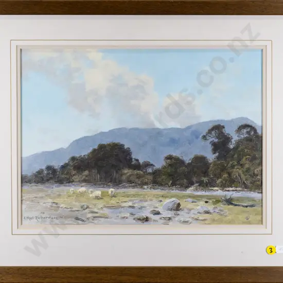 Ethel Richardson - framed oil - sheep grazing  H-270 W-360