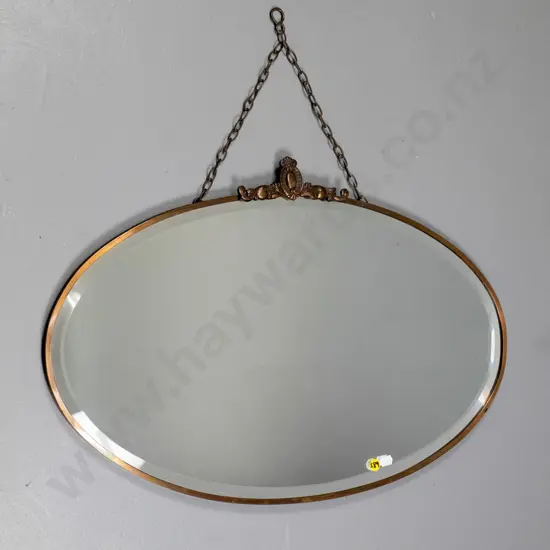 brass framed oval bevelled edge wall mirror H-400 W-610