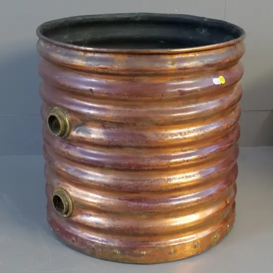 heavy ribbed copper planter or wood bin with hose fitting holes in side H-380 Diameter 370