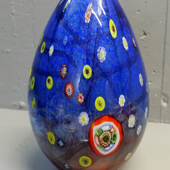 heavy art glass mille fiore style vase H-330 D-200 at widest