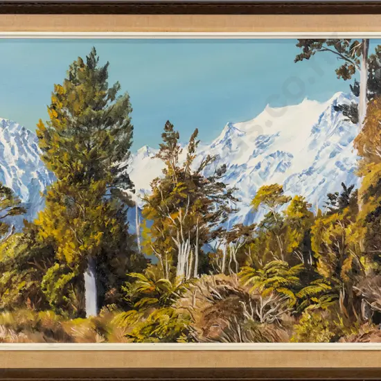 Jan Findlay 1977 - framed oil "Glacier Country, Franz Josef" H-470 W-740