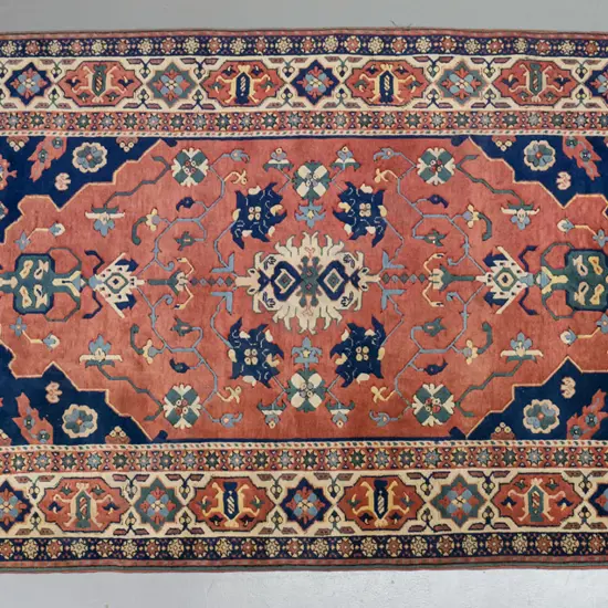 hand-woven wool Turkish style floor rug - reds, blues, greens and beige L-2700 W-1590