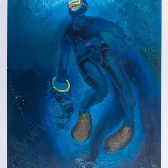 unframed signed Lindsay Crooks digital print "Diver Surfacing" H-350 W-290