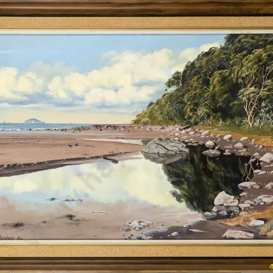 Ron Maddock '82 - framed oil "Pauanui Beach" H-440 W-690