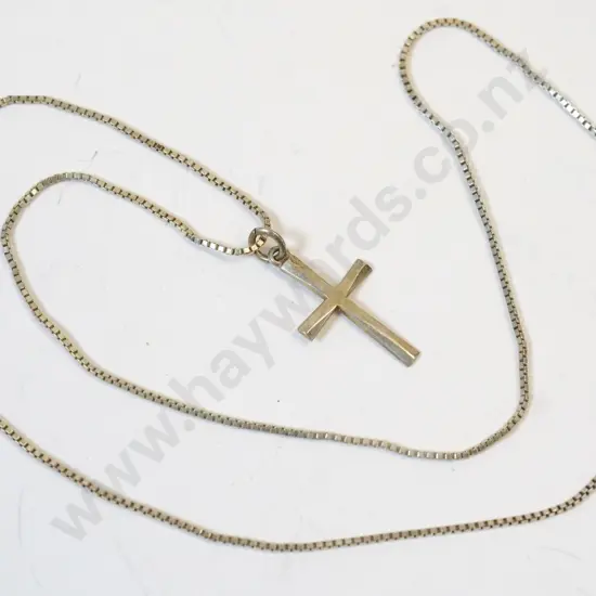 silver cross and chain - marked lion