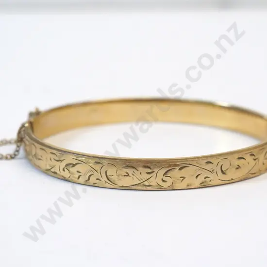 rolled gold bangle with safety chain