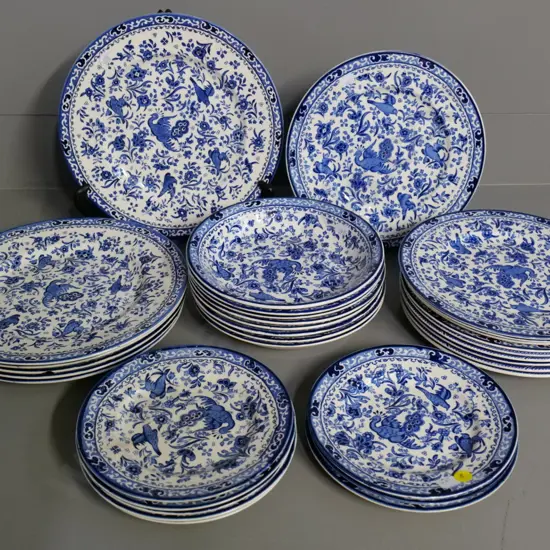 32 Burleigh Ware bluebird plates - a few minor chips, crack to one. Largest size is D-255