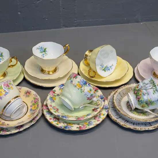 7 English trios - 5 Royal Albert, Aynsley & Colclough