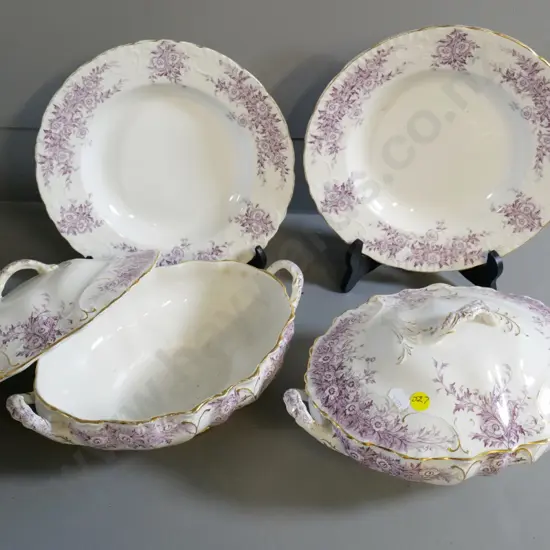 Burgess & Leigh 'Mabelle' pattern china - 2 lidded vegetable dishes and 2 plates