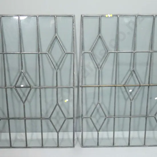 pair of large leadlight panels with clear glass, iron reinforcing bar thru centre H-1000 W-740