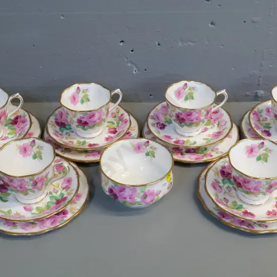 6 Royal Albert Princess Anne trios and a sugar bowl