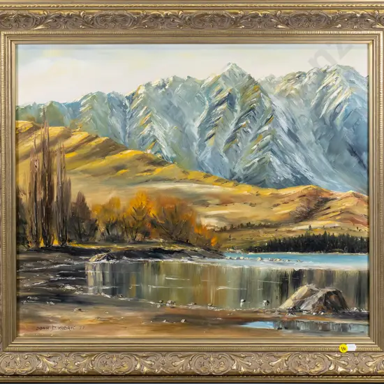 John Kodric '77 - framed oil "Frankton Arm Queenstown" H-500 W-590