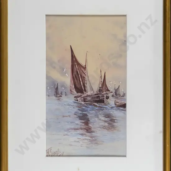 W Sands - framed watercolour - sailing boats H-170 W-100