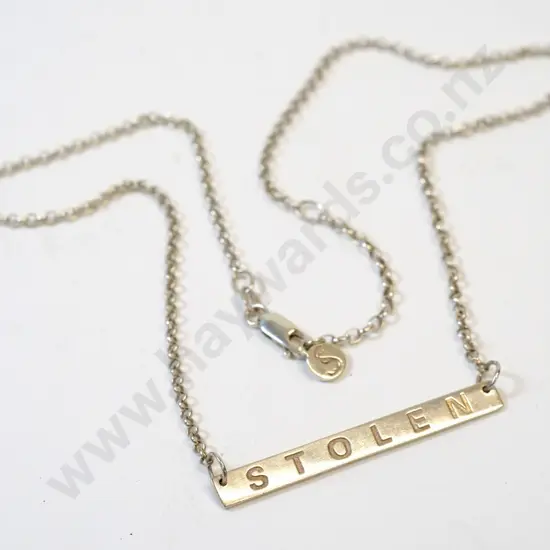 'STOLEN' silver necklace stamped 925 Italy