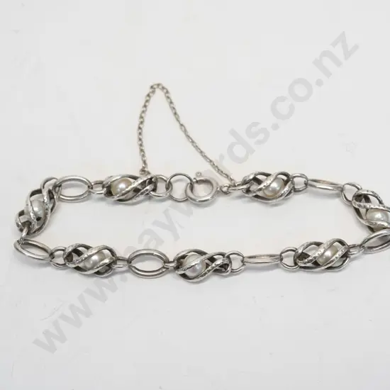silver & pearl bracelet stamped sterling