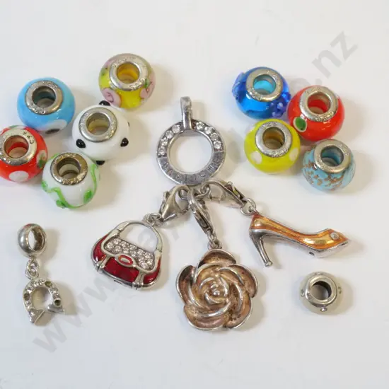 various charms 10 ceramic & 5 silver  marked 925