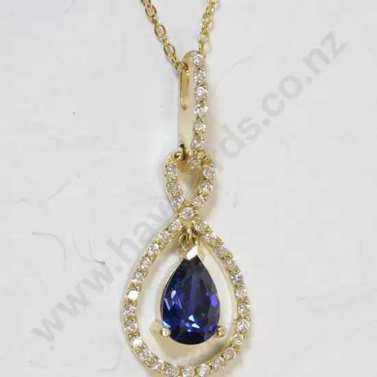 silver cz/sapphire necklace stamped 925