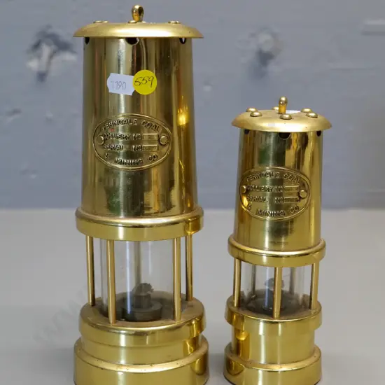 2 reproduction souvenir Ferndale Coal collier lamps, some surface pitting, larger H-230