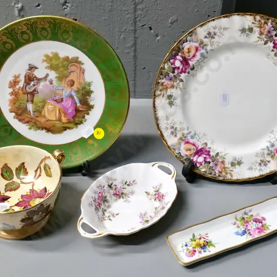 Royal Albert plate D-210 & sweet dish, Hammersley mint dish, Maling lustre bowl and a Limoges plate,