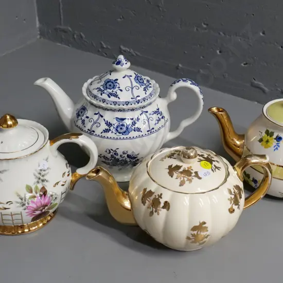 4 English china teapots - 2 Gibson, Wood & Son, and one other