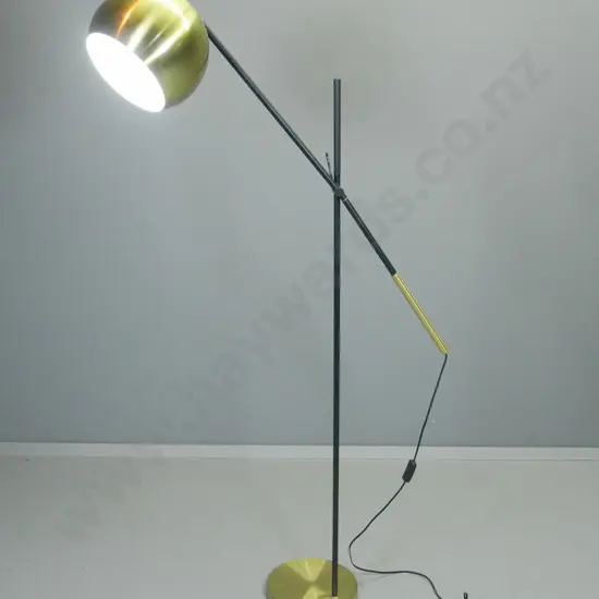 contemporary tilt-adjustable standard lamp spun metal w/black and brass finish H-1580 Shade D-250